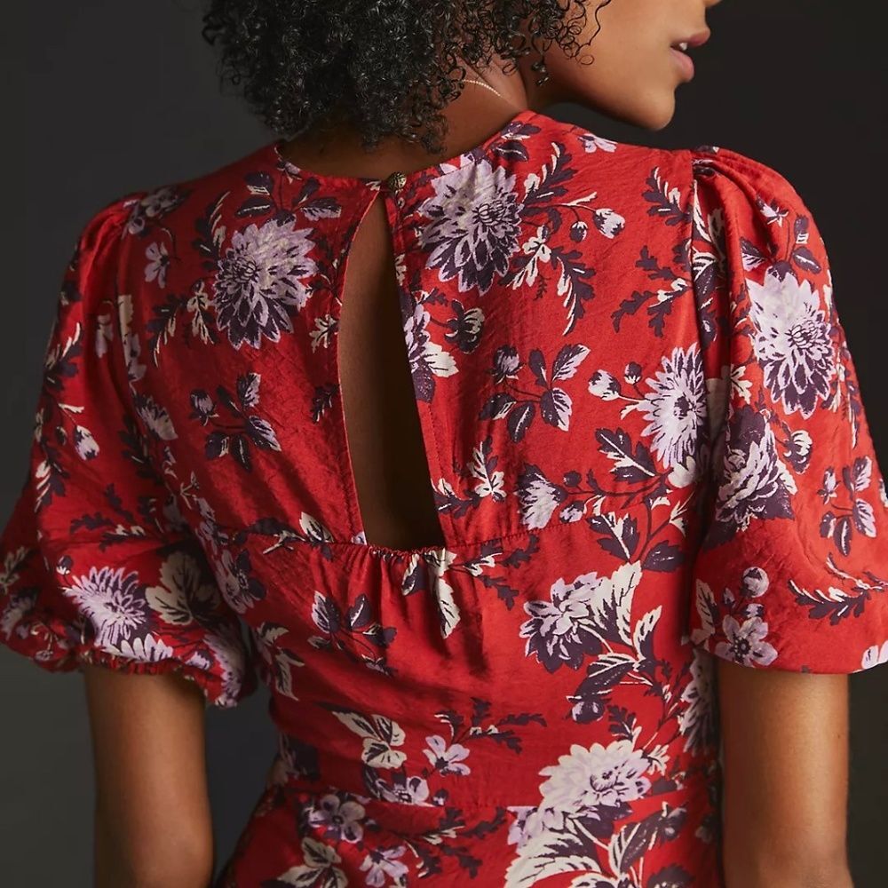Anthropologie Maeve Puff-Sleeve Midi Dress - Red Floral | Size 6 - Picture 3 of 13